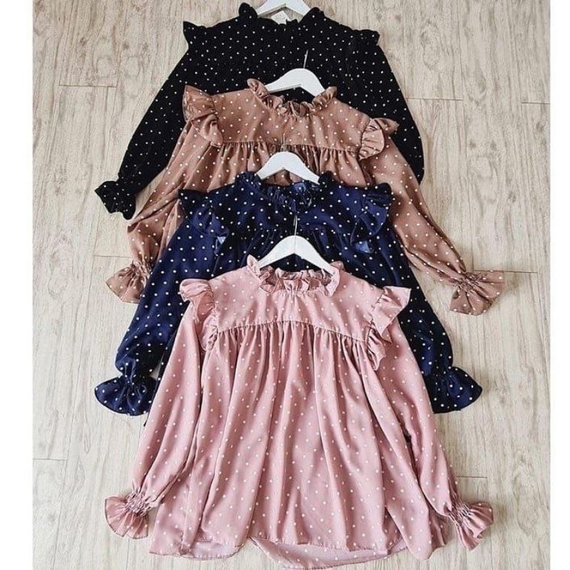 PREMIUM GIORA  BLOUSE POLKADOT -REMPEL ATASAN BAJU WANITA