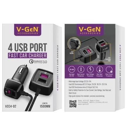Car Charger V-GeN VCC4-02 Fast Charging QC3.0 Charger Mobil VGEN