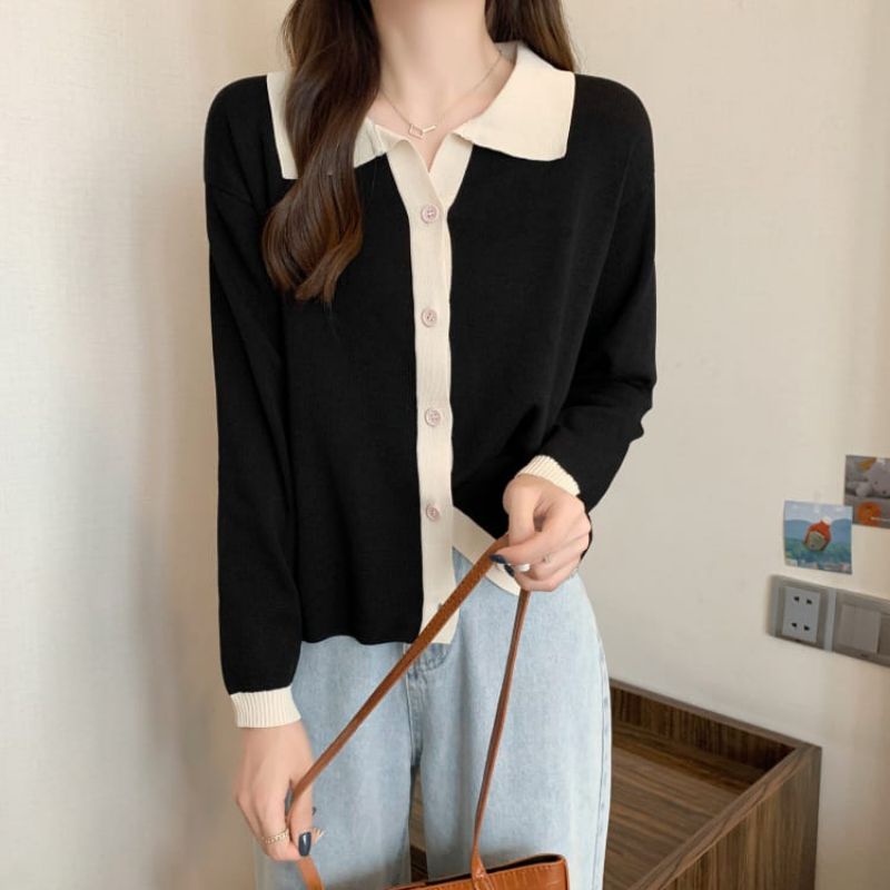 Sweater Rajut Korea import • Sweater Oversize Wanita V Neck Korean Style