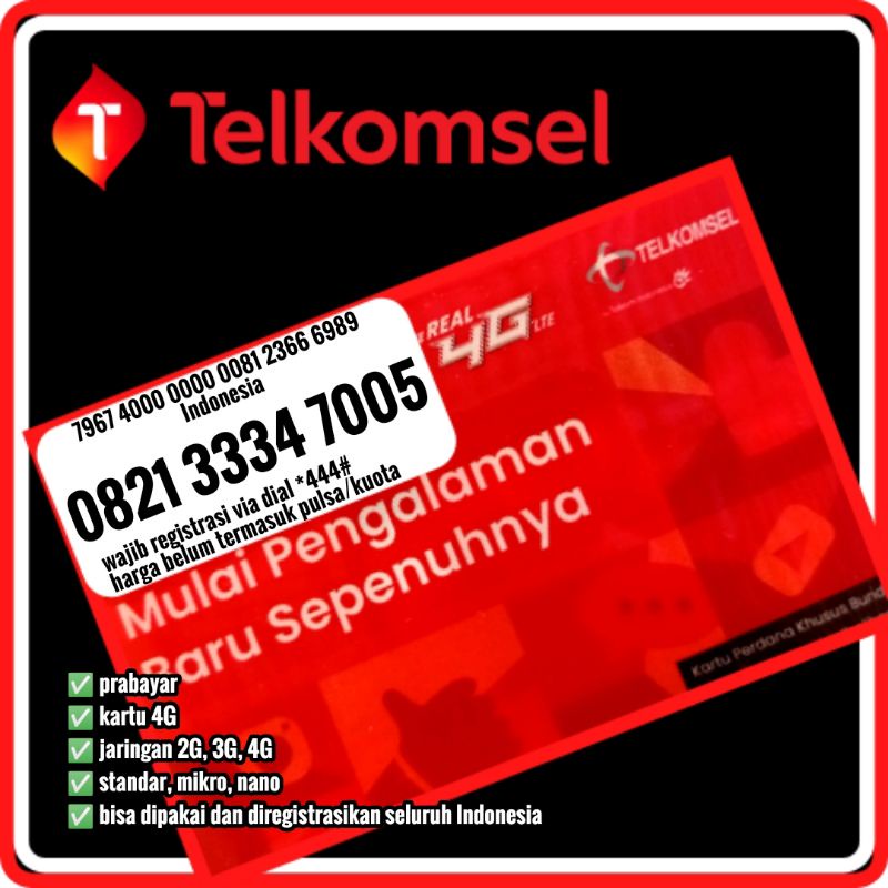 Kartu perdana nomor cantik telkomsel simpati 4G rapi tripel JOOS 333x 7005