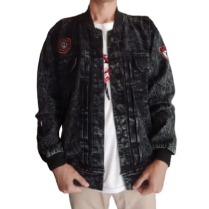 Dfour Jaket Jeans Pria Bomber Sandwash Size L XL XXL