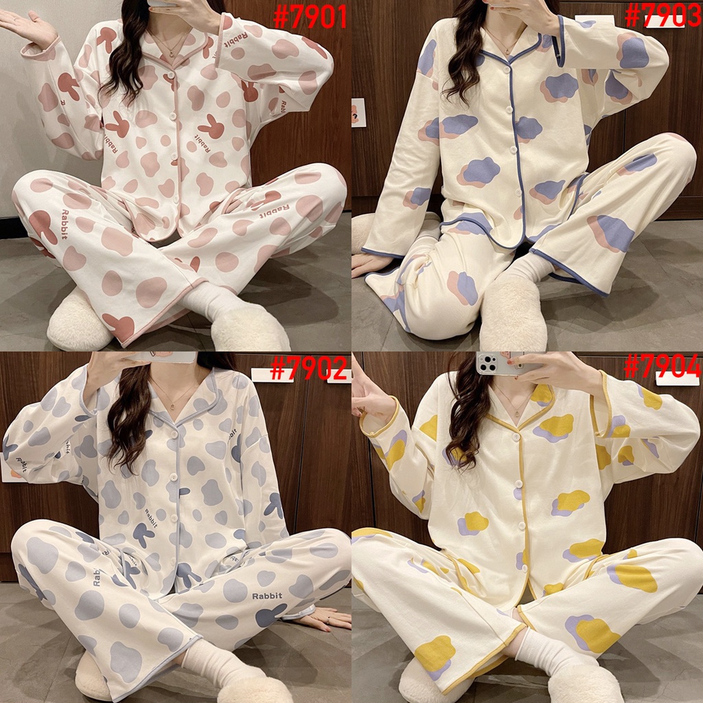 PREMIUM Piyama JUMBO Baju Tidur Wanita BIG SIZE JALJA PP Import Korea Fashion Kerah Kancing Lengan Panjang Celana Panjang KKUM UMISUKA