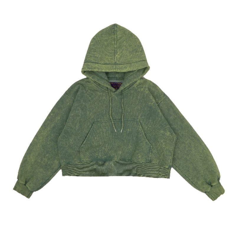 HOODIE CROP OVERSIZE GREEN WASHING PREMIUM