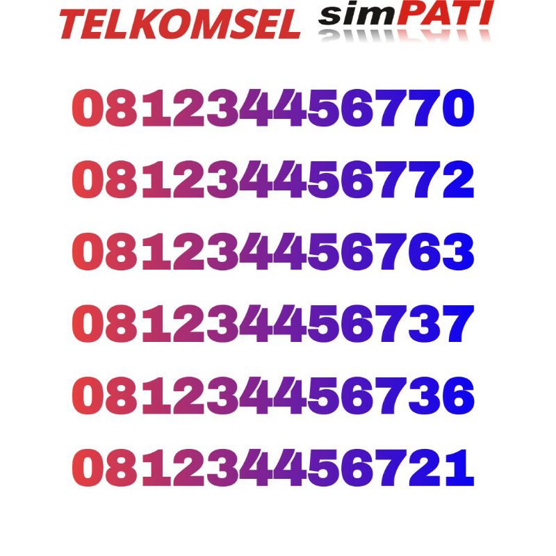 nomor cantik telkomsel simpati 1234567 urut 12 digit