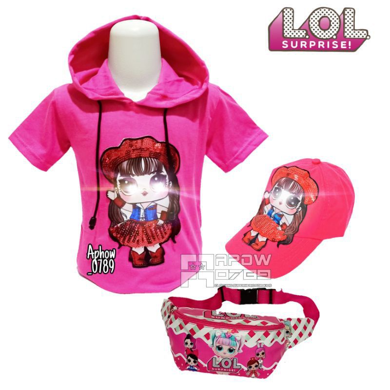 Baju Anak LED Hoodie LOL gratis tas selempang topi led - baju anak