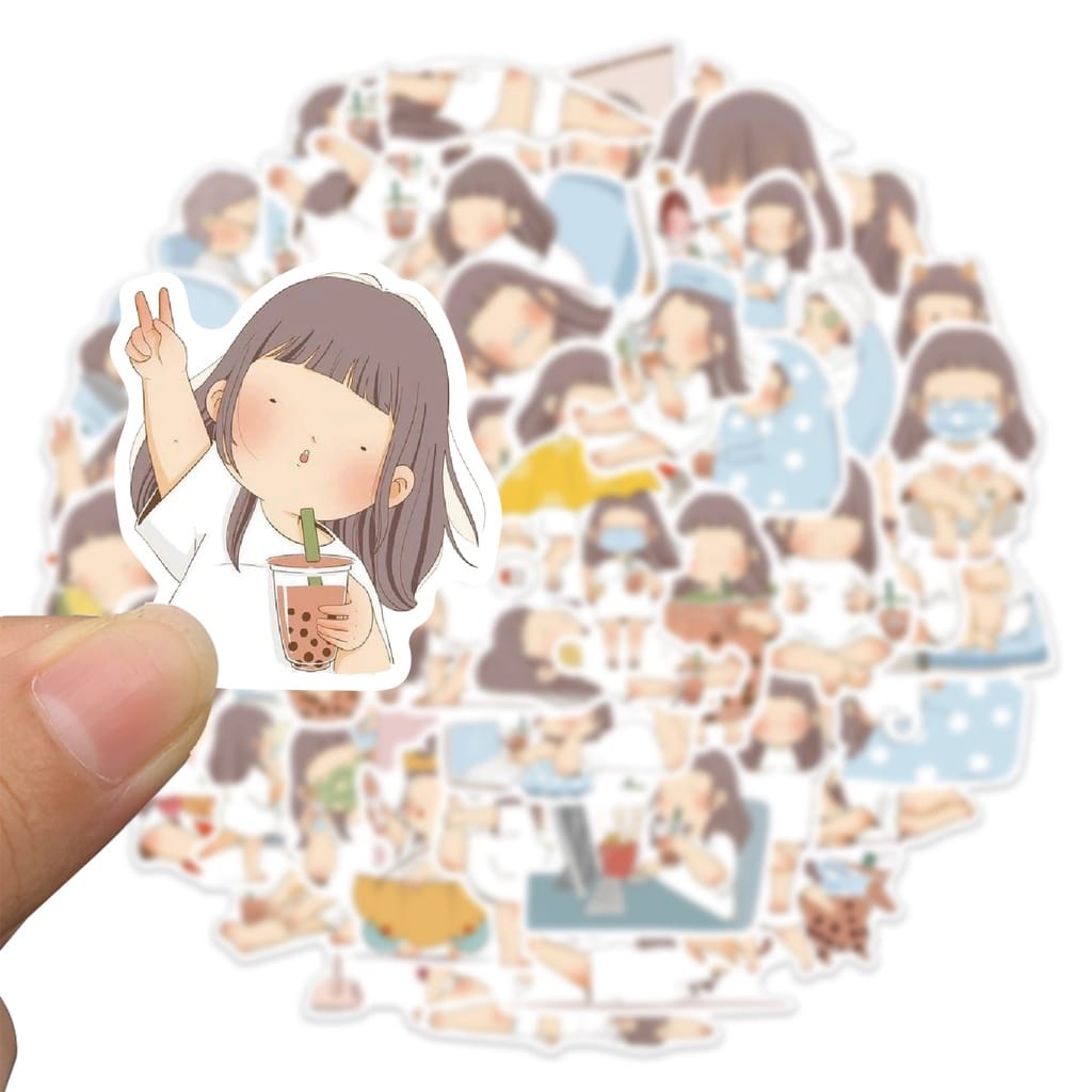 

STICKER VINIL ISI 50 PCS EAT DRINK HAPPY GIRL ANTI AIR AESTHETIC BOTTLE