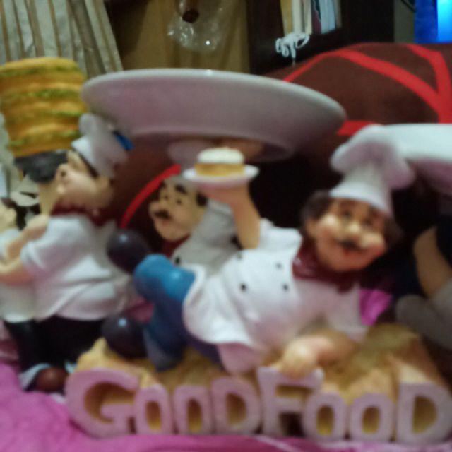 Patung Pajangan 2 Koki Burger Tempat Tusuk Gigi Cotton Bud Chef