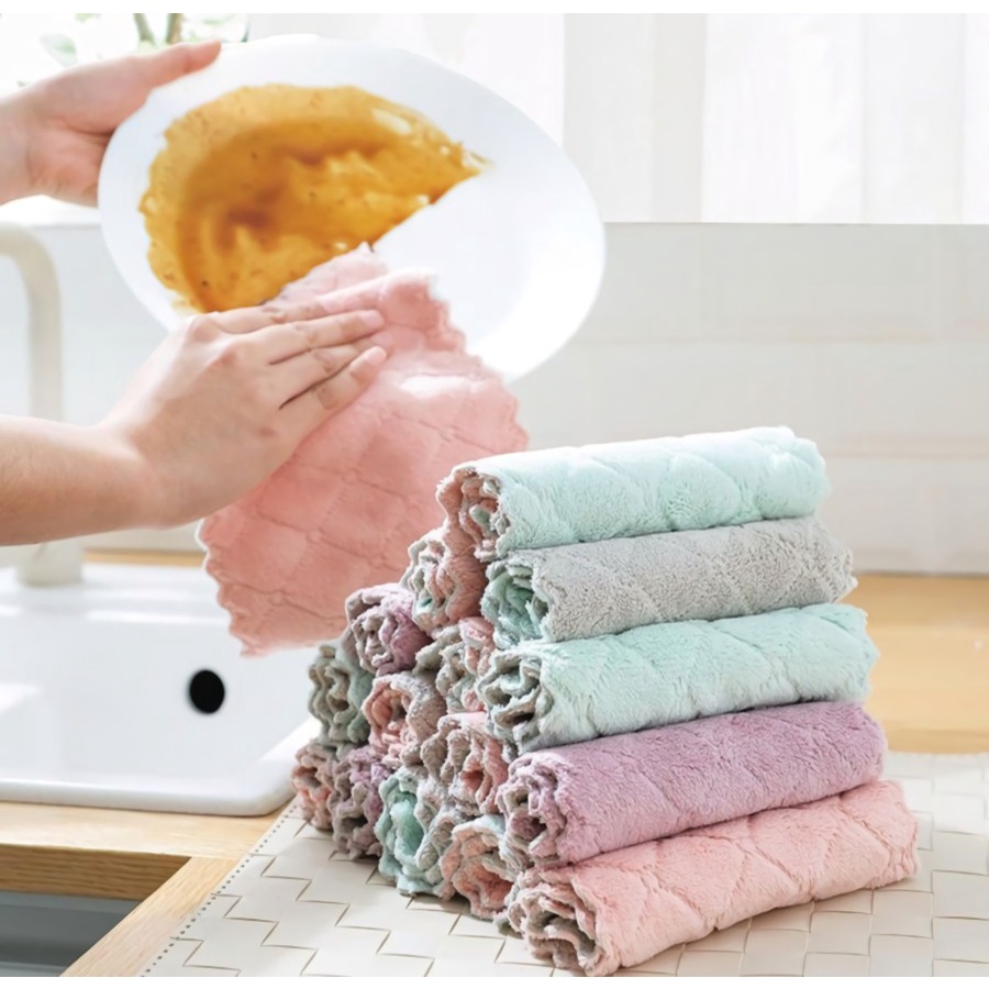 kain lap dapur microfiber cleaning cloth / kain lap piring anti minyak ukuran 23x23cm / 30x30cm