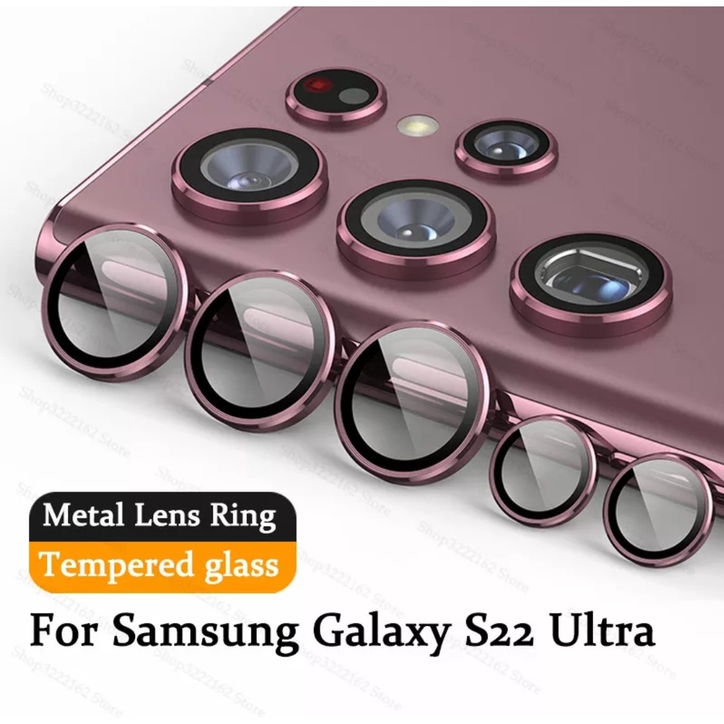 METAL RING TEMPERED GLASS Camera Cover Pelindung Kamera Samsung S22 S23 ULTRA