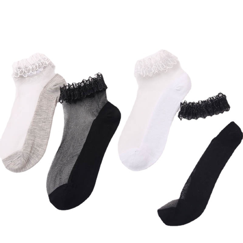 KK-81 kaos kaki renda bunga lolita transparan ballerina gaya fashion socks