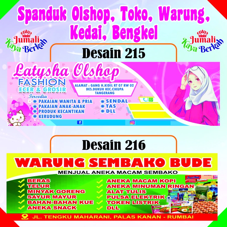 Spanduk Olshop Toko Baju Bangunan Konter Pulsa Kedai Harian Warung Sembako Bengkel Sepeda Motor