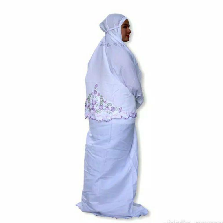 Mukenah Mukena An Nur Terusan / Mukena Katun Bunga Putih Bordir Rukuh Dewasa Jumbo Besar Annur