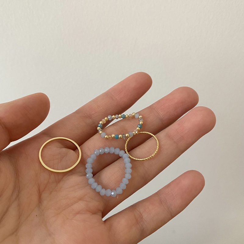 4pcs / Set Cincin Emas Manik-Manik Warna-Warni Untuk Wanita