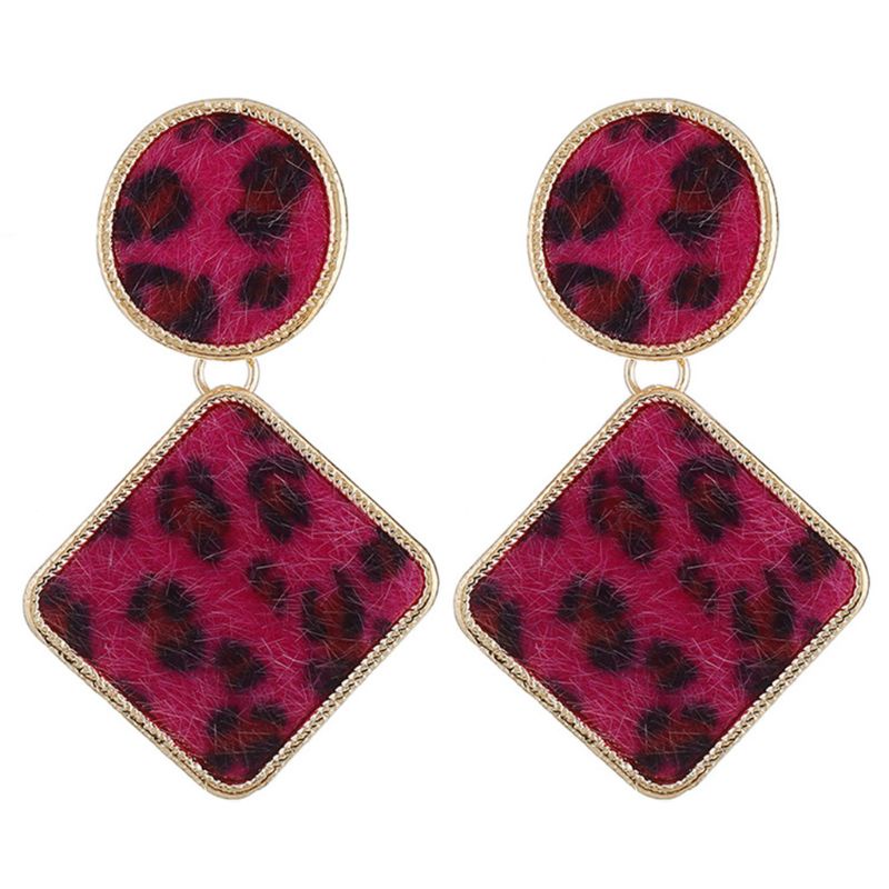 Siy 1 Pasang Anting Tusuk Gantung Wanita Bahan Alloy Desain Geometri Print Leopard Gaya Vintage / Minimalis