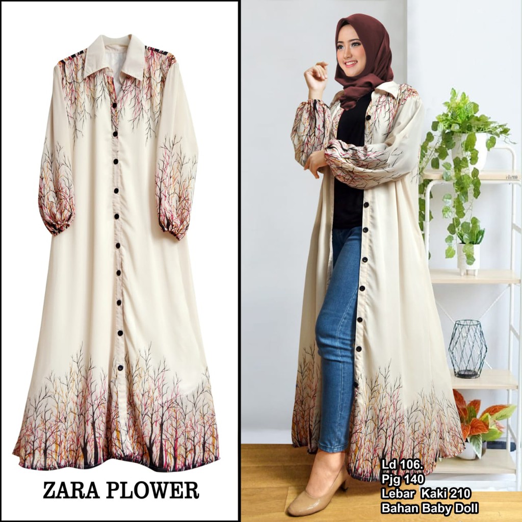 Arnis Zara Flower 5 Outer Luaran Panjang Cardigan Bahan Ceruty Busui Motif Bunga Gamis / COD