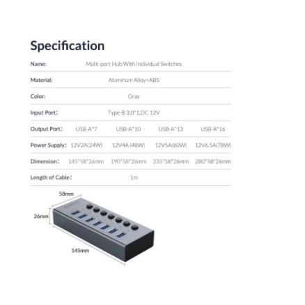 Usb 3.0 hub Orico 10 Port industrial on off Switch aluminum 5Gbps Adapter bt2U3-10ab - Terminal usb3.0 10 slot saklar