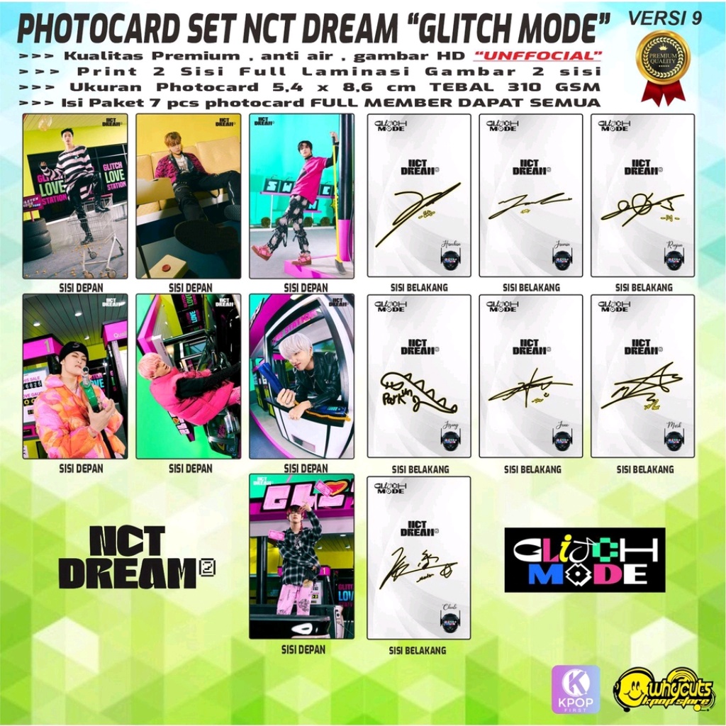 PHOTOCARD SET KPOP PREMIUM NCT DREAM // GLICTH MODE // FULL LAMINASI GLOSSY PRINT 2 SIS dan 1 SISI