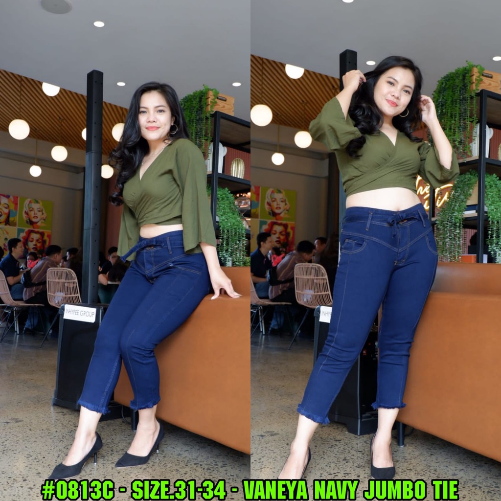 Celana Fashion Cewek Vaneya Navy Jumbo Tie 0813C