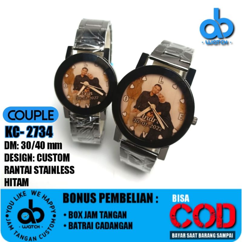 Jam Tangan Couple Custom Desain Foto Pasangan | Bisa Request Desain Bonus BOX dan BATRAI CADANGAN