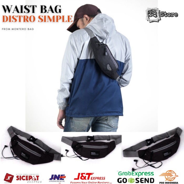 Tas Selempang Pria Distro Kecil Hitam Simpel Murah Waistbag Cowok Abu