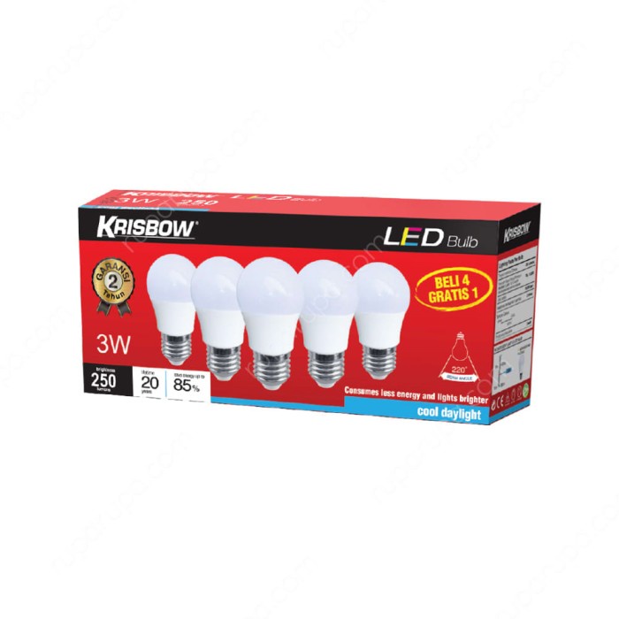 Lampu Bohlam LED Krisbow 3 watt 5pcs -collday Light |Putih