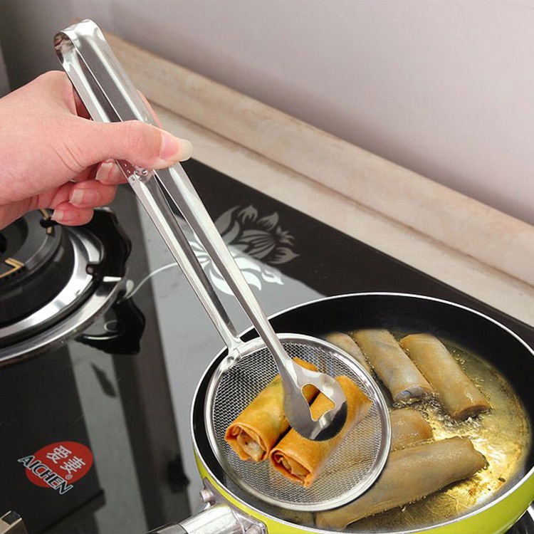 Klip filter minyak goreng Sendok minyak Klip makanan tiriskan minyak Saringan dapur Gorengan stainless steel Filter sendok minyak