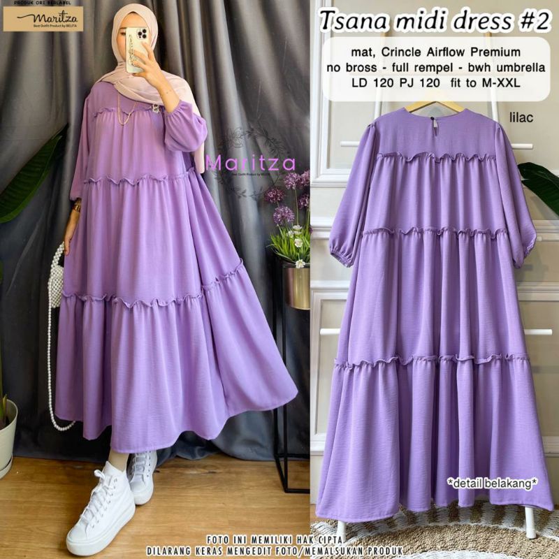 TSANA MIDI DRESS ORI MARITZA - GAMIS POLOS FULL REMPEL - DRESS MUSLIM/GAMIS CRINCLE MURAH MERIAH