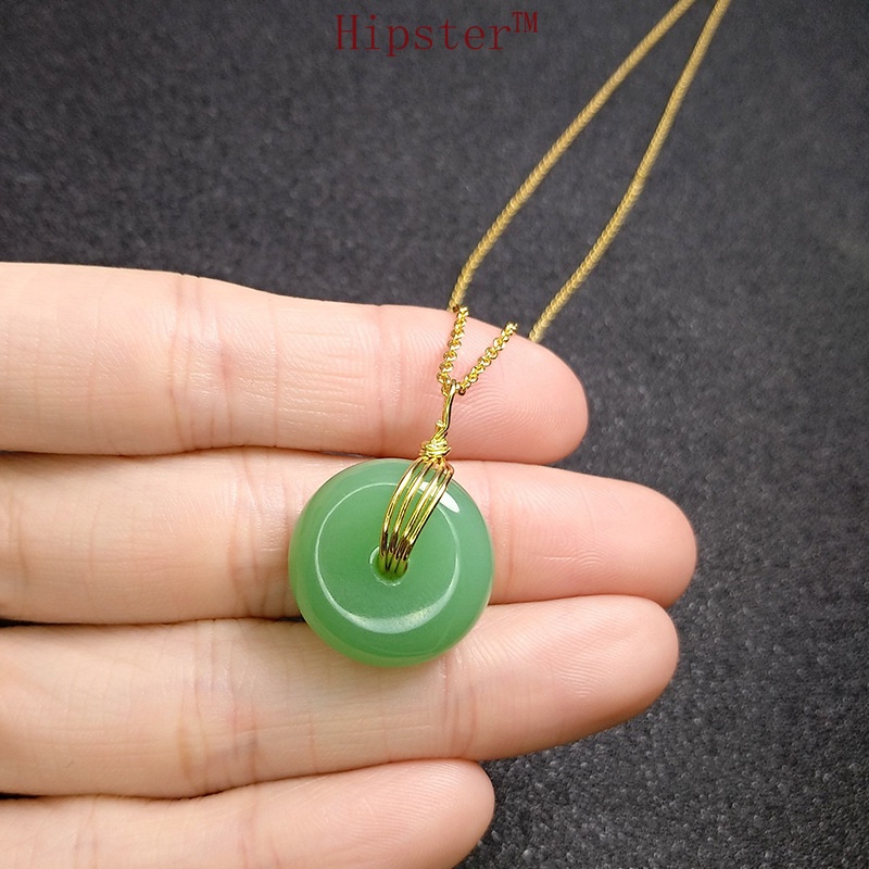 Retro Classic Fashion 24K Gold Jade Simple round Pendant Necklace