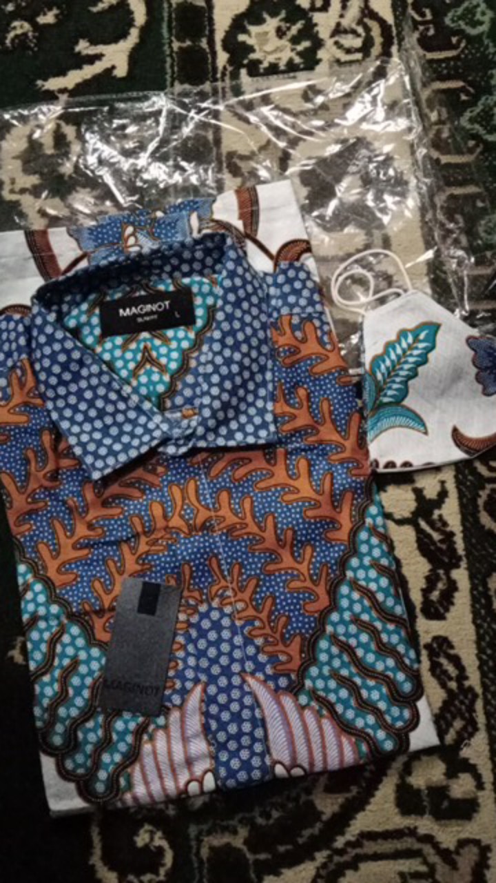 Maginot Kemeja Batik 2.0 Suma-ls Motif Timbul Lengan Panjang Pria + Free Masker