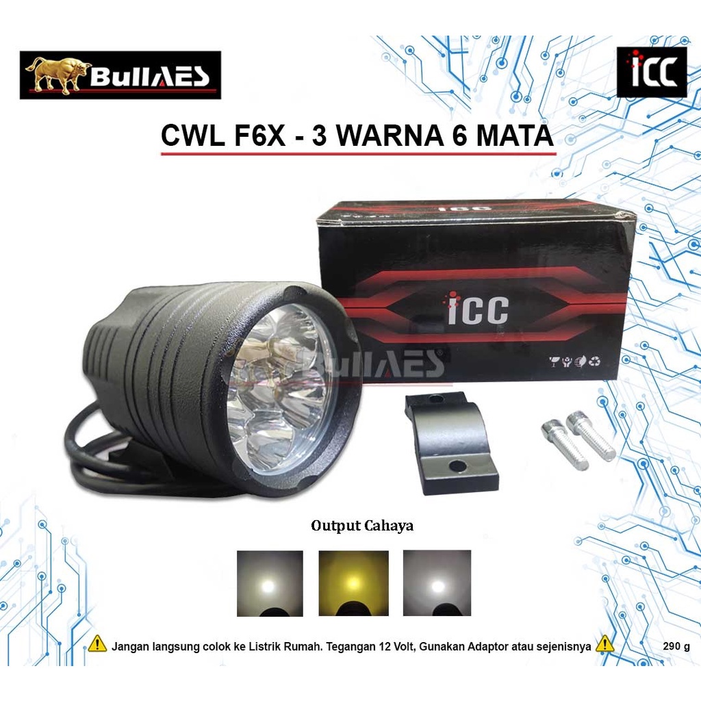 Lampu Tembak 6 Mata 60 Watt  Led Sorot tipe F6X 2 warna Putih kuning  AES-2633-AD