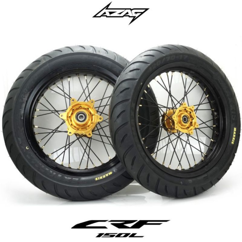 BAN SET SUPERMOTO HONDA CRF 150 RING EXPEDITION 17/300-17/350 TROMOL CNC SCARLET GOLD