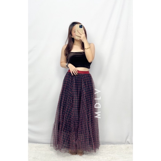 MDLV ~ 9211# Coletta Plaid Tulle Skirt Tok Tutu Dewasa Import