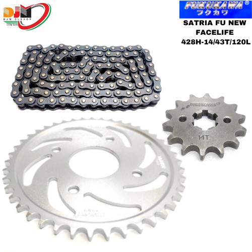 Gear Set Fukukawa Satria Fu New Facelife 2013 UP Rantai 428H-120L-43T-14T Original