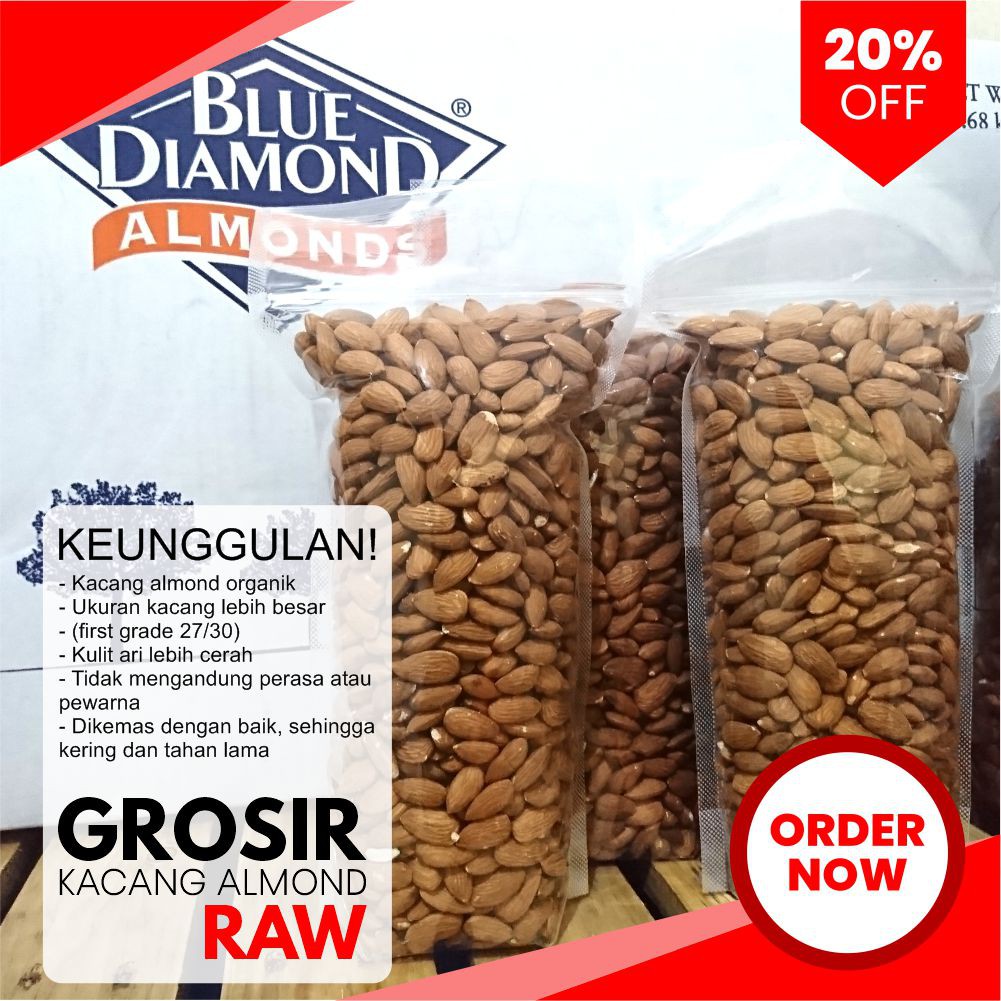 

GROSIR KACANG ALMOND MENTAH KUPAS UTUH RAW WHOLE 1 KG HARGA TERMURAH