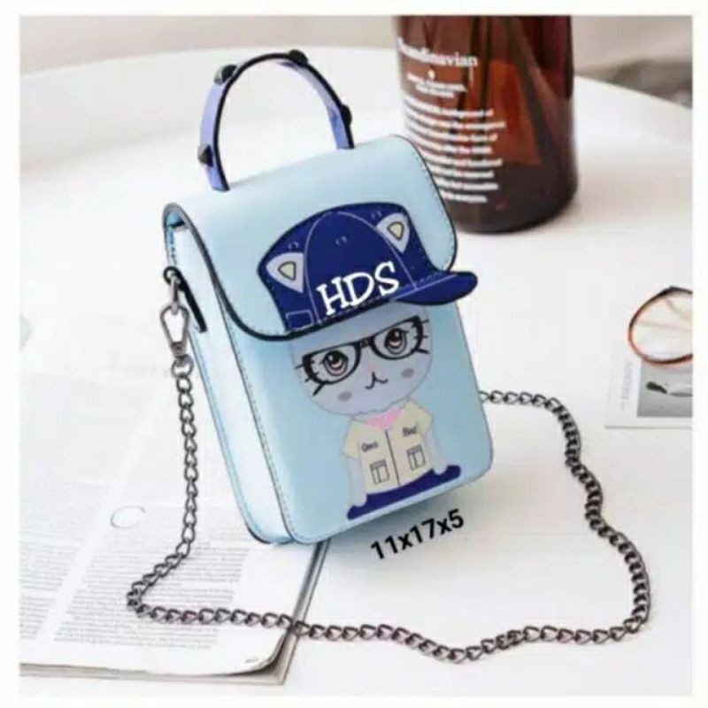 Pockeet Dompet HPO CAT BOY-TOPI Selempang Rante Mini Tas HP Androidd