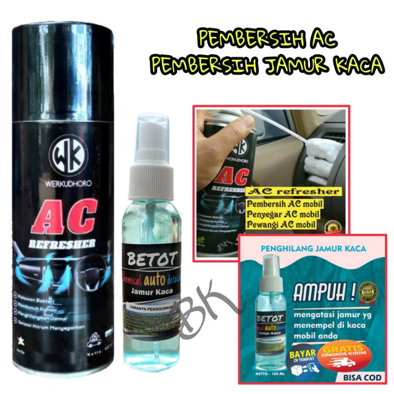 AC REFRESHER/PEMBERSIH AC/PENYEGAR UDARA &amp; PEMBERSIH JAMUR KACA EFEK DAUN TALAS PAKET 2 IN 1