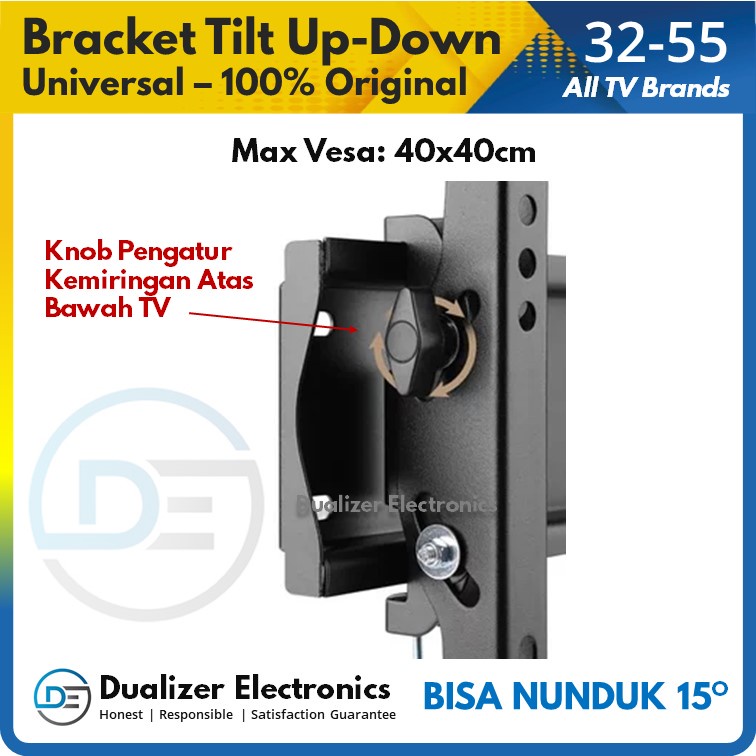 Bracket TV Smart/Android TV 55 50 49 43 42 40 Inch Universal Tilt Up-Down Nunduk Waterpass