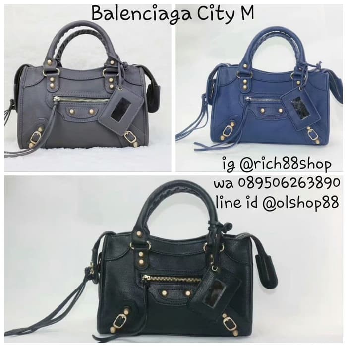 Tas Wanita Hand bag Balenciaga City M Import Premium Quality - Navy