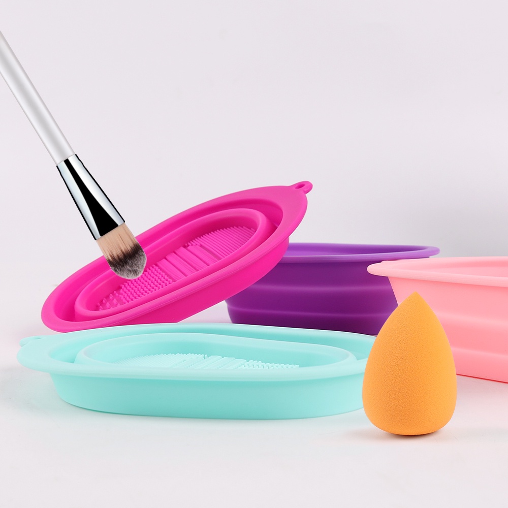 Kuas Makeup, Beauty Egg, Puff Cleaning Pad Portable Silicone Foldable Brush Makeup Pembersih Mangkok