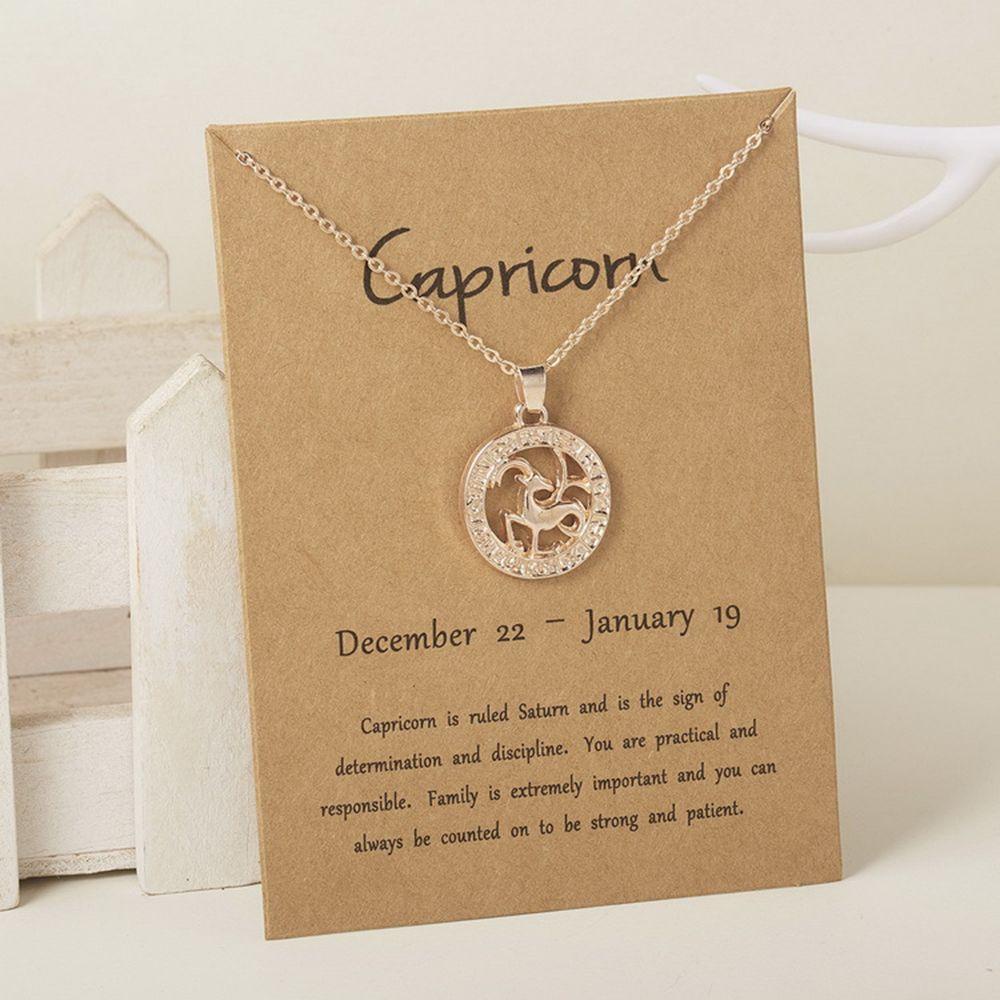 Solighter Liontin Kalung Wanita Gadis Vintage Taurus Libra Aquarius Leo Scorpio Horoskop Berongga Keluar Choker