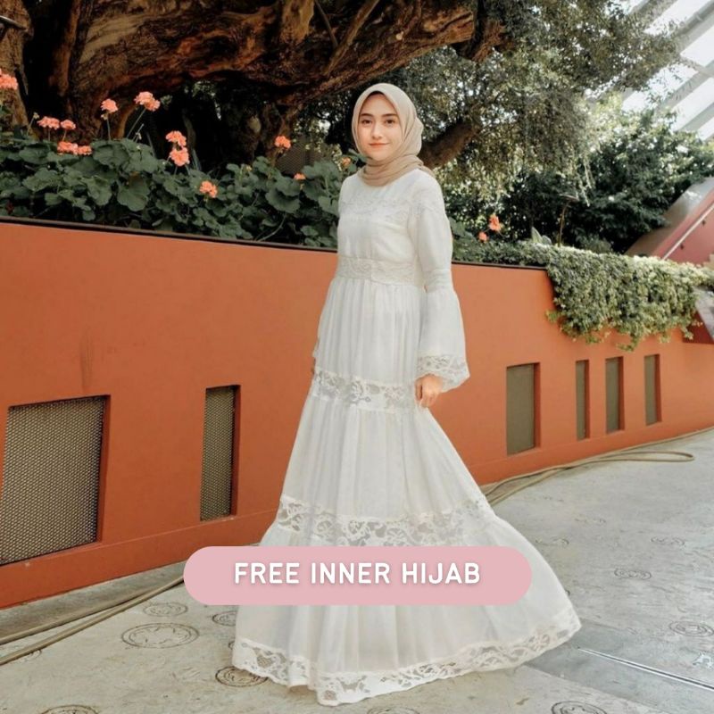 HUMAIRA DRESS BYGIAGIO gaun kondangan dress akad simple gaun wedding pernikahan baju muslim putih dress lamaran elegan pakaian wanita pesta elegan fashion korea dres lebaran cantik anggun mewah nyaman gaun vintage fashion dress bahan baby doll lace furing