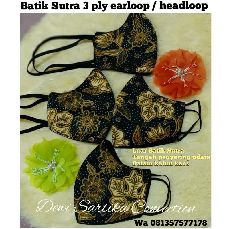 masker Batik Sutra 3 ply earloop/ headloop