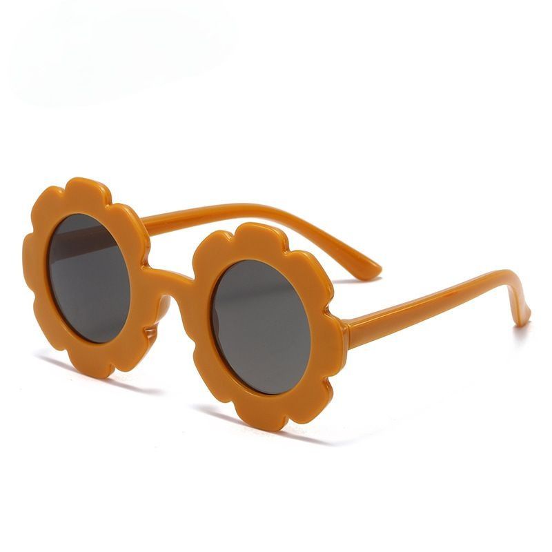 KACAMATA HITAM ANAK FASHION/ KACAMATA ANAK MODEL BUNGA/ KACAMATA SUNGLASSES-KM Bunga Coklat muda