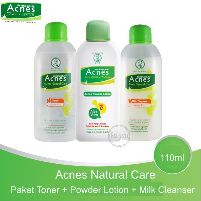 Acnes Paket Natural Care 3 Pcs ( Milk Cleanser + Toner + Powder Lotion )