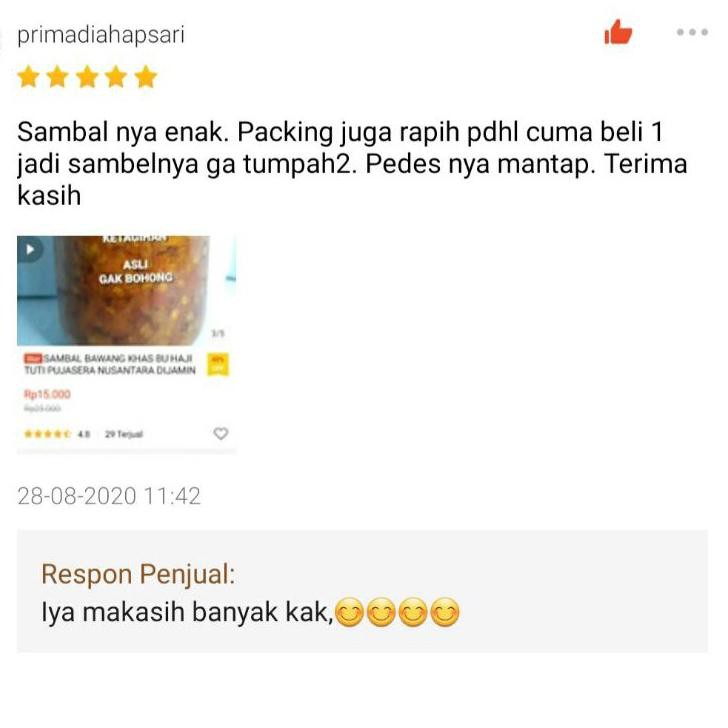 

Restock SAMBAL BAWANG KHAS BU HAJI TUTI PUJASERA NUSANTARA DIJAMIN KETAGIHAN
