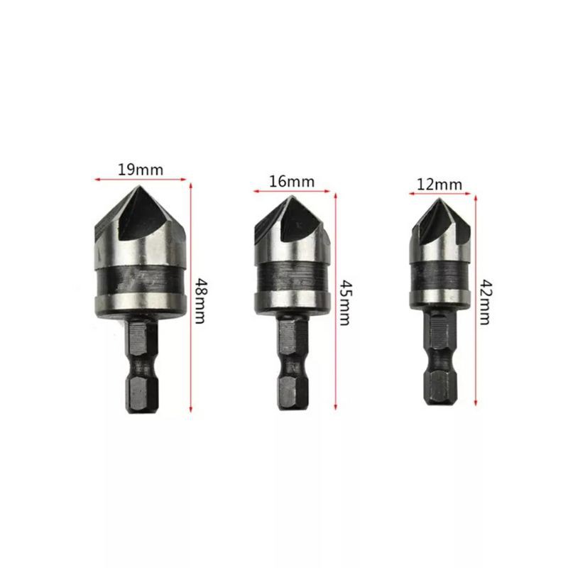 Set 3pcs Mata Bor Besi Countersink Lubang Kepala Sekrup Baut