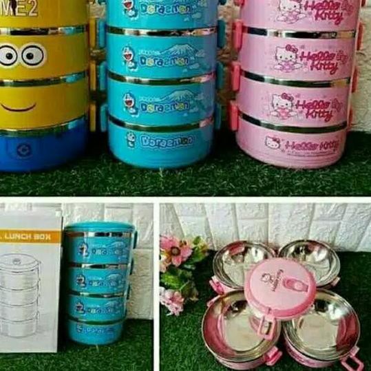 ✰Kirim Langsung Rantang 4 Susun Karakter Hellokitty Doraemon Minion HT3**