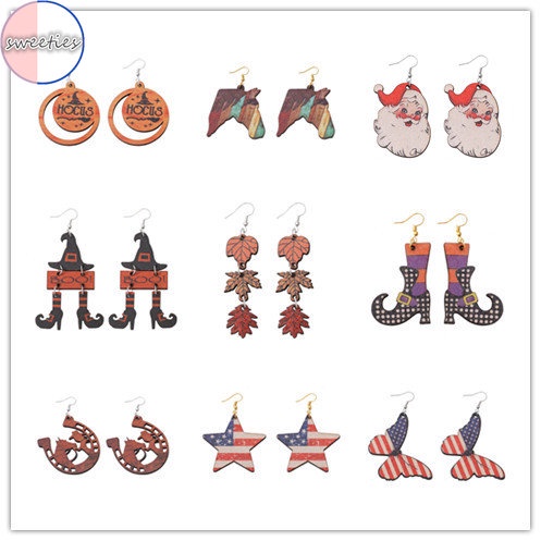 Anting Liontin Desain Pohon Natal Snowman maple leaf Gaya retro Untuk Wanita