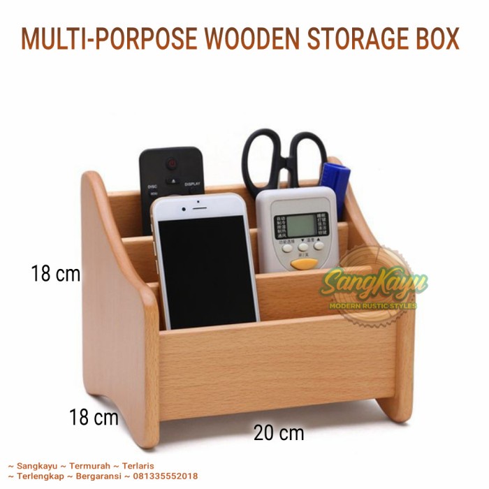 Kotak penyimpanan serbaguna tempat remot docking phone stand ATK dll - KAYU MAHONI
