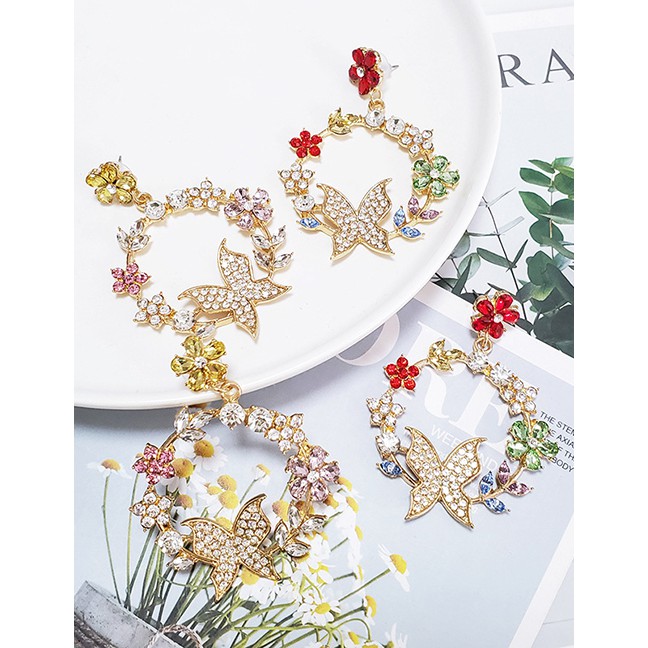 LRC Anting Tusuk Fashion Red Color Geometric Wreath Butterfly Stud Earrings F75842